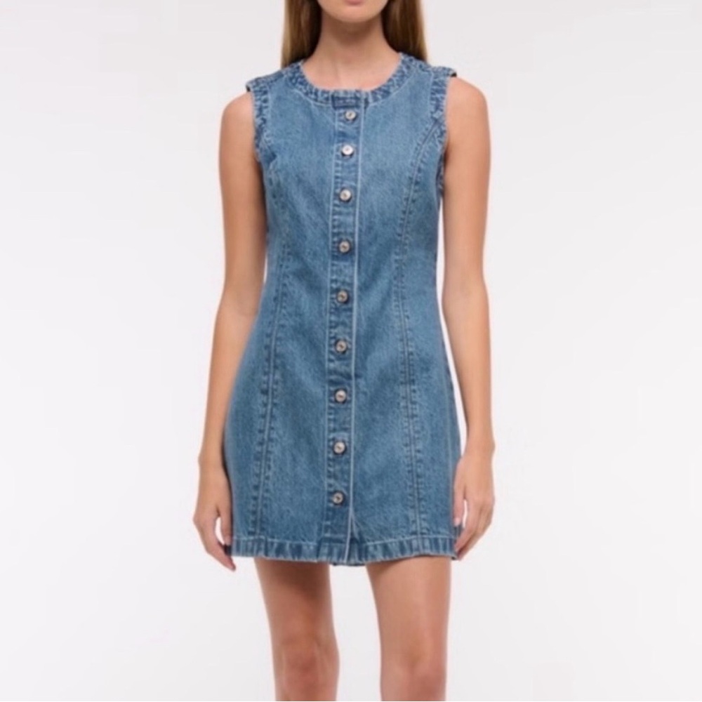 A&F Black Denim Button Front Mini Dress - Picture 4 of 4